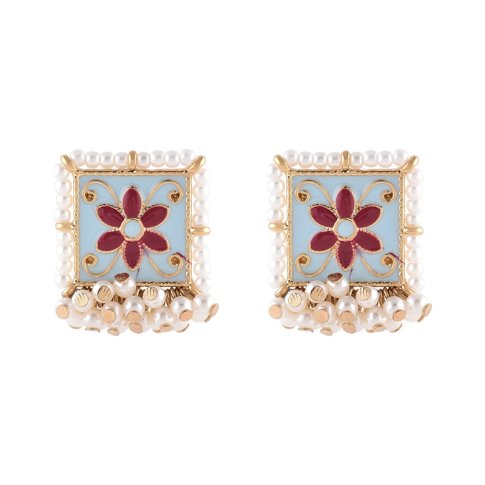 Accessorize London Women's Light Blue Meenakari Pearly Tops Earring