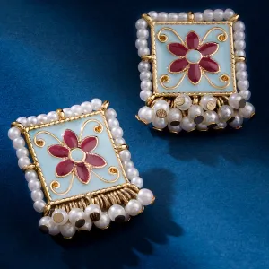 Accessorize London Women's Light Blue Meenakari Pearly Tops Earring