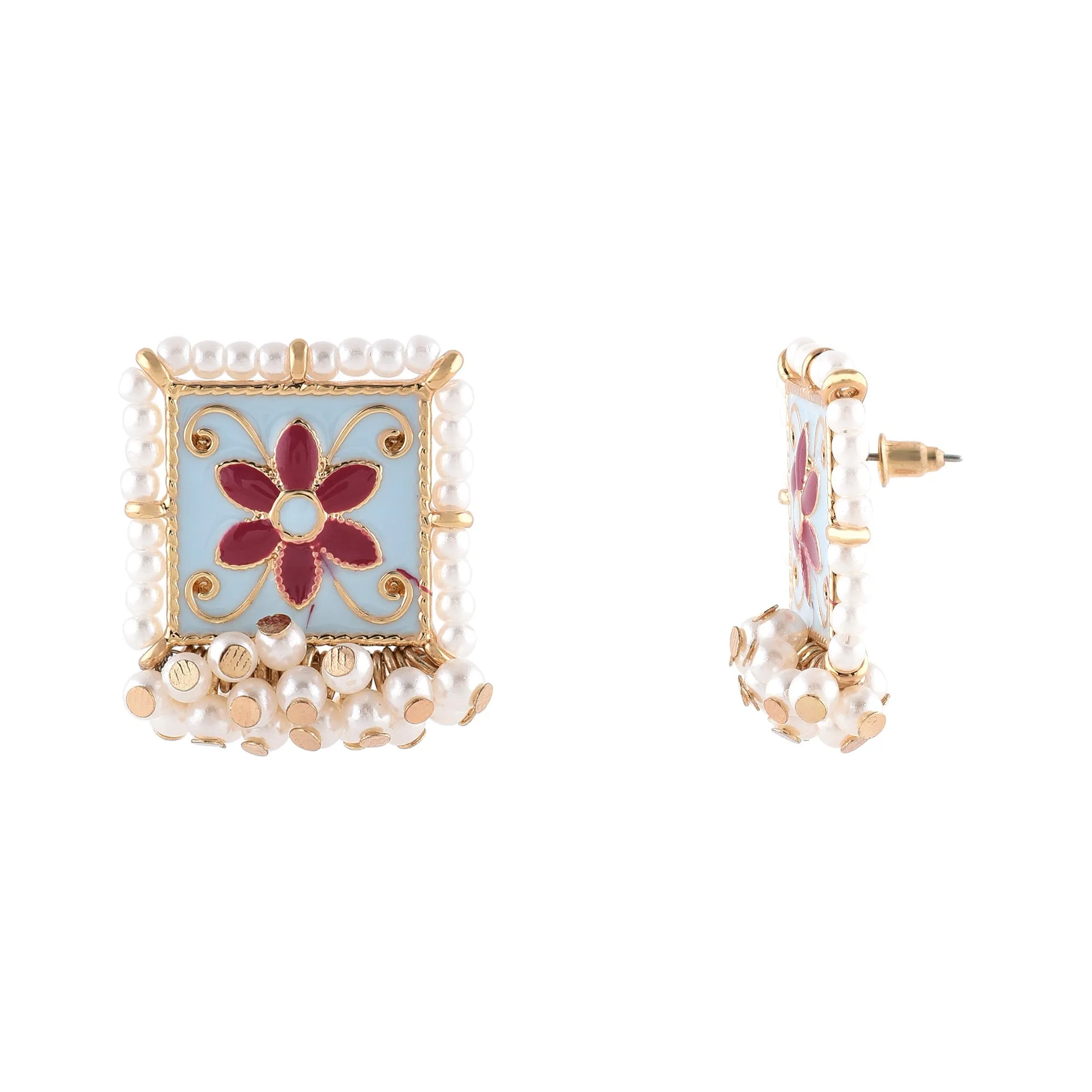 Accessorize London Women's Light Blue Meenakari Pearly Tops Earring