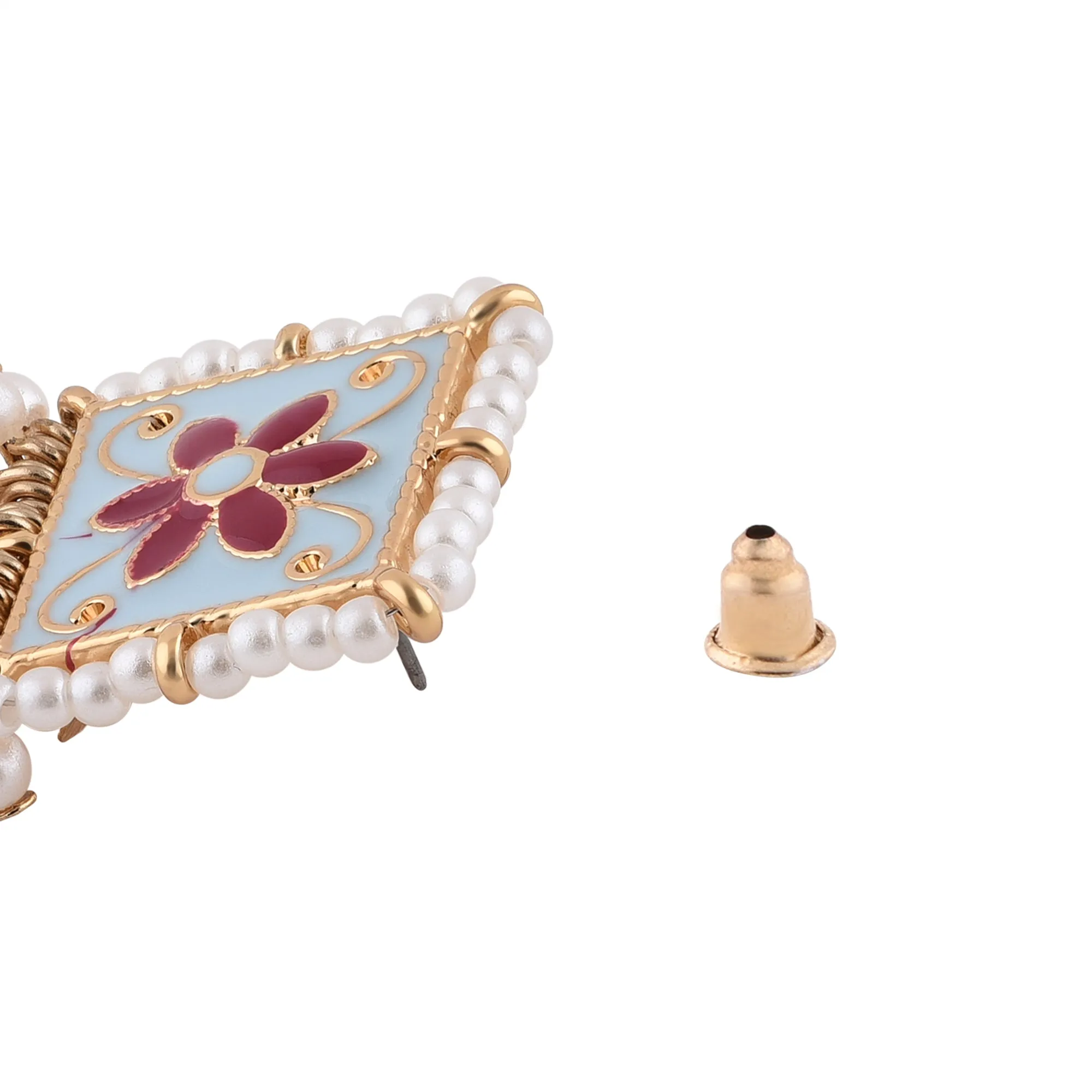 Accessorize London Women's Light Blue Meenakari Pearly Tops Earring