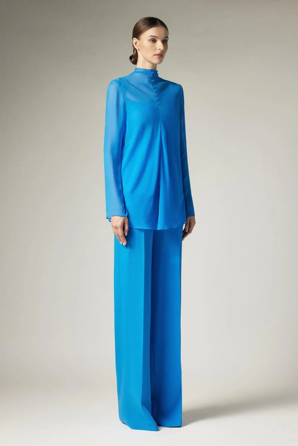 Anora Straight Long Sleeved Silk Chiffon Top