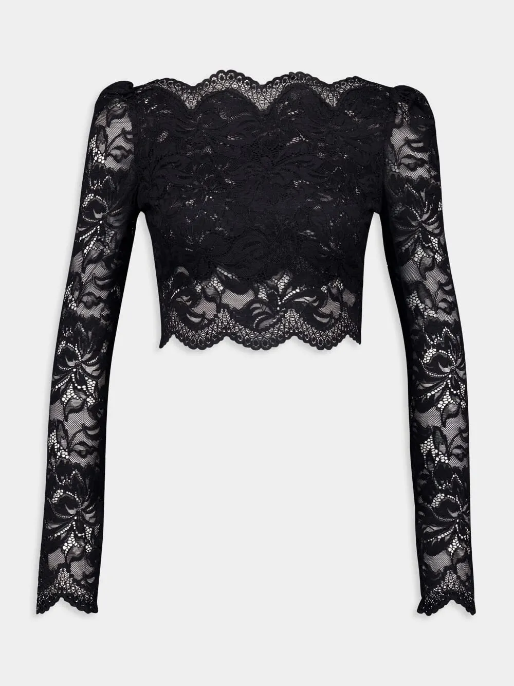 Black Lace Long-Sleeve Crop Top