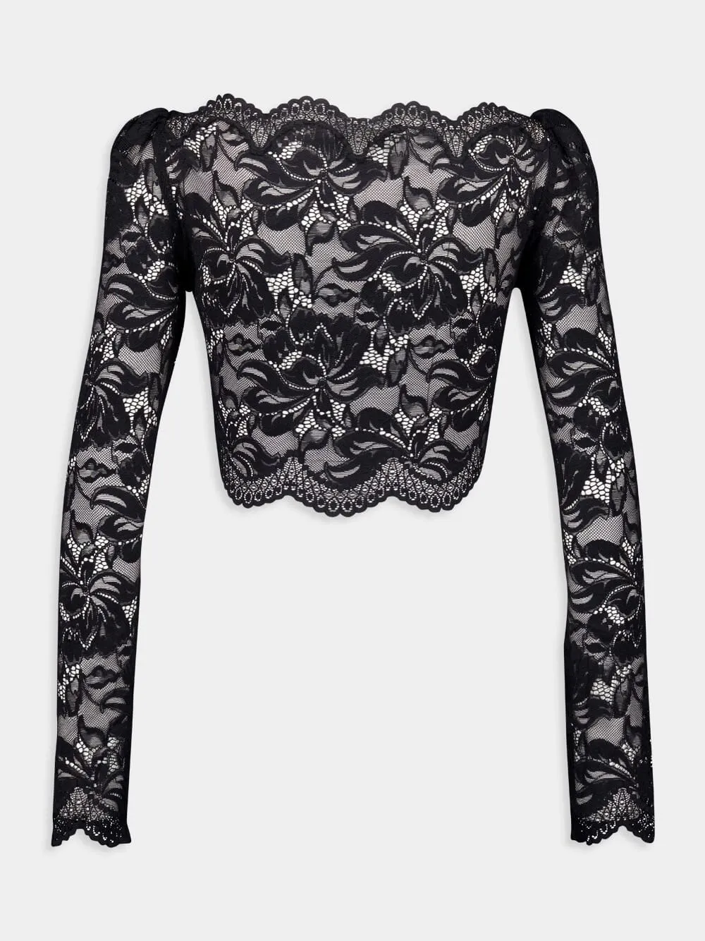 Black Lace Long-Sleeve Crop Top