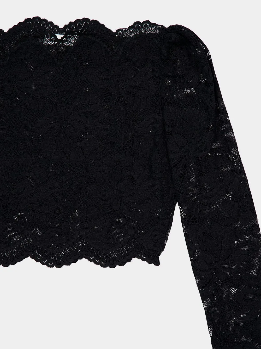 Black Lace Long-Sleeve Crop Top