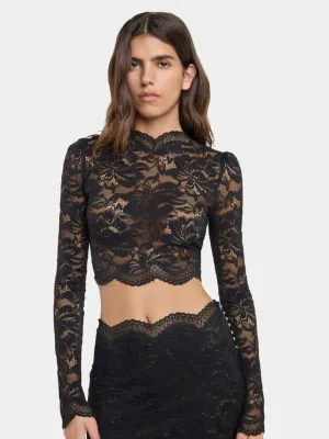 Black Lace Long-Sleeve Crop Top