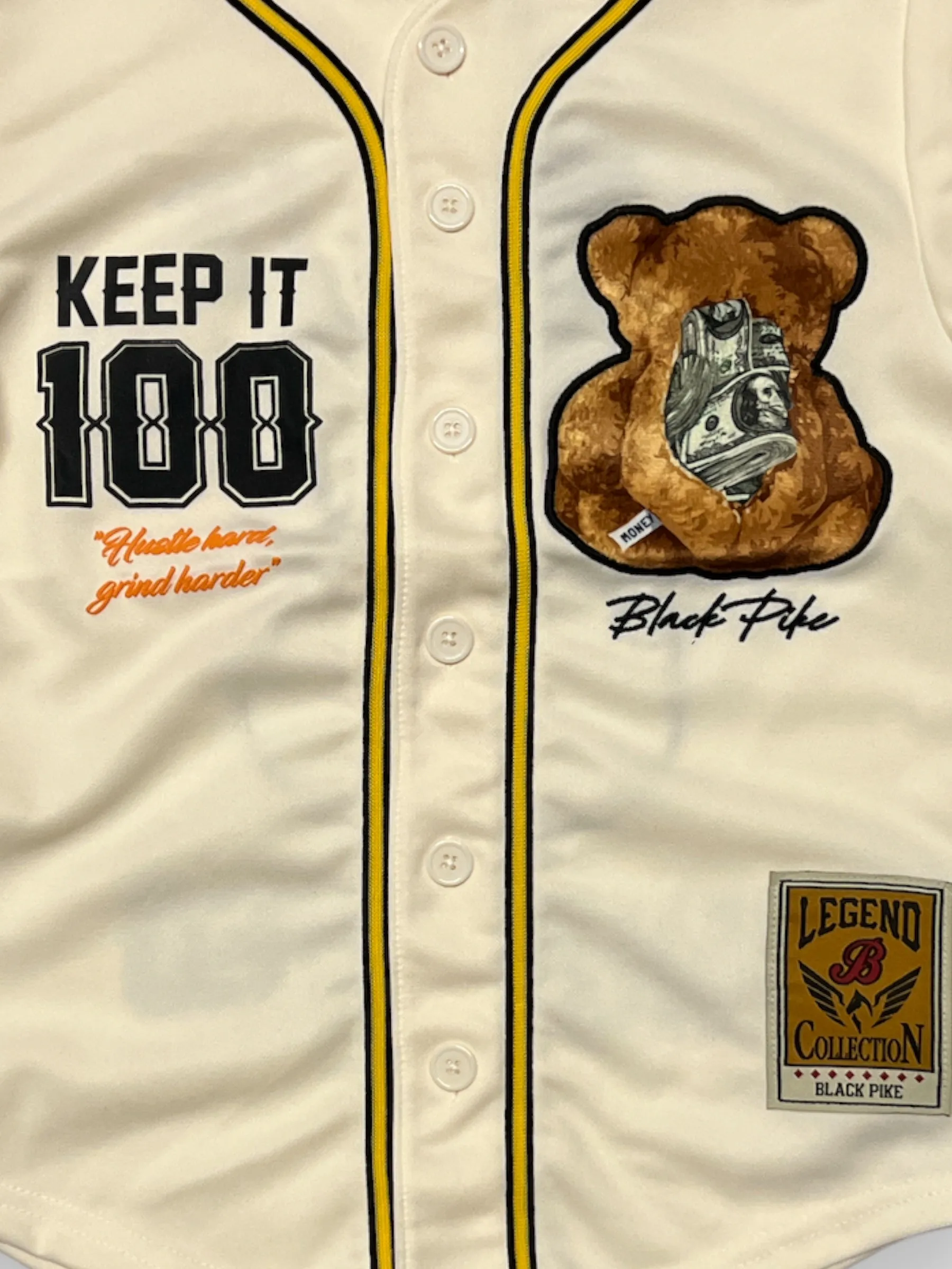 Black Pike Kids 'Keep It 100' Baseball Jersey (Natural) BF3619