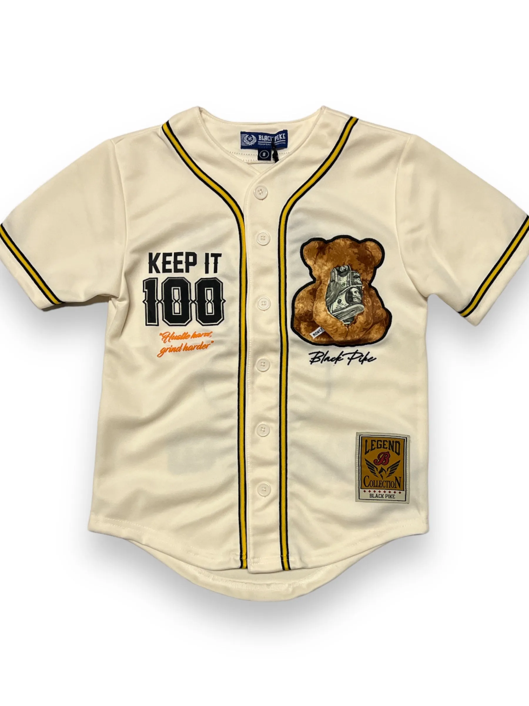 Black Pike Kids 'Keep It 100' Baseball Jersey (Natural) BF3619