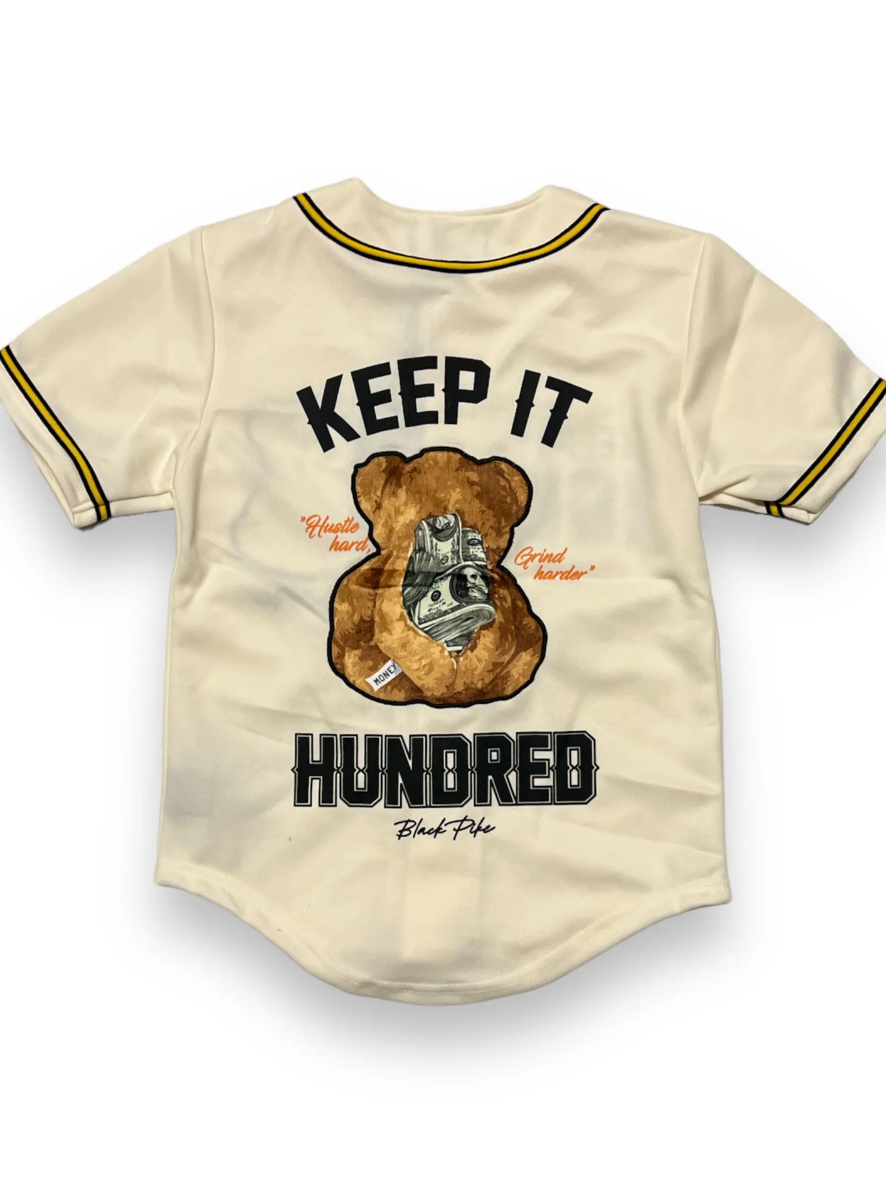 Black Pike Kids 'Keep It 100' Baseball Jersey (Natural) BF3619
