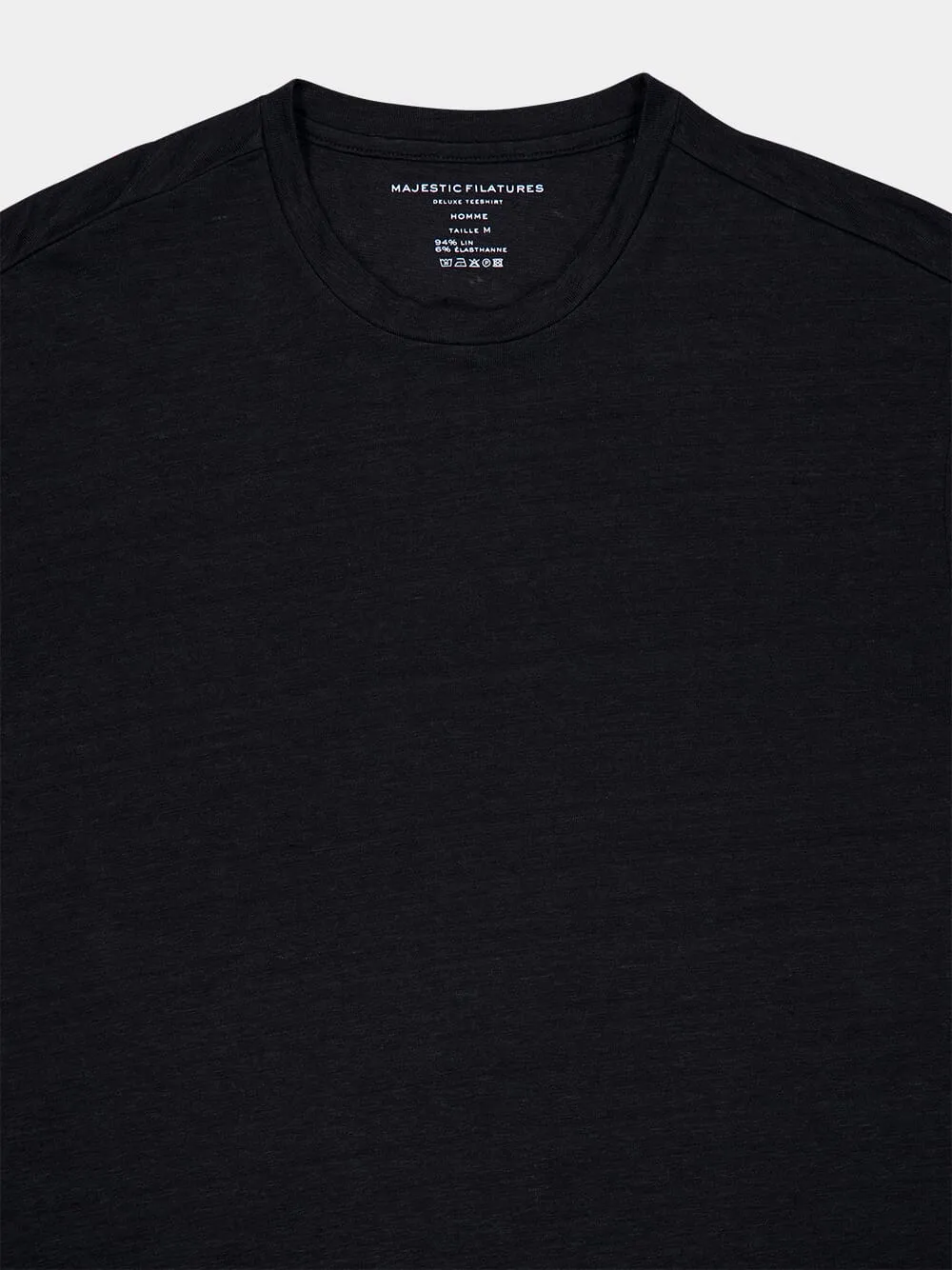 Black Round Neck Long-Sleeved Linen T-Shirt