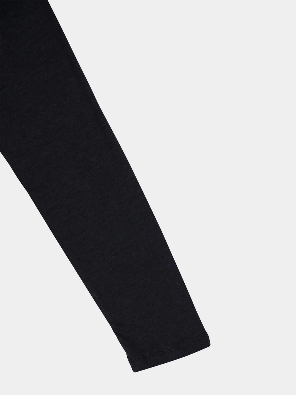 Black Round Neck Long-Sleeved Linen T-Shirt