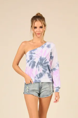 Cali Swirl Tie Dye Burnout One Shoulder Top