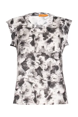 Cap Sleeve Top - Black/White Print 9775