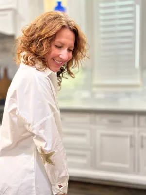 Caryn Lawn Preppy Top w/Leather Star