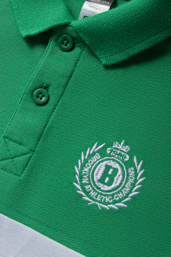 Colourblock Short Sleeve Golfer Navy & Green