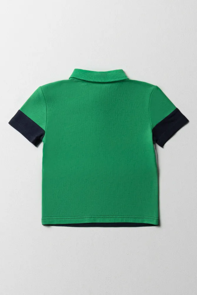 Colourblock Short Sleeve Golfer Navy & Green