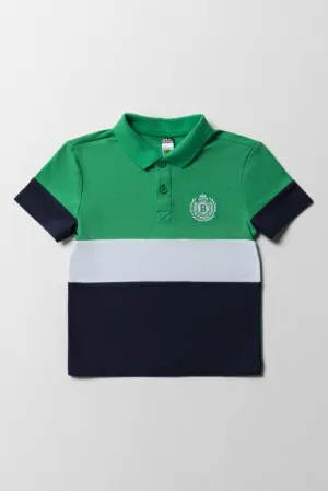 Colourblock Short Sleeve Golfer Navy & Green