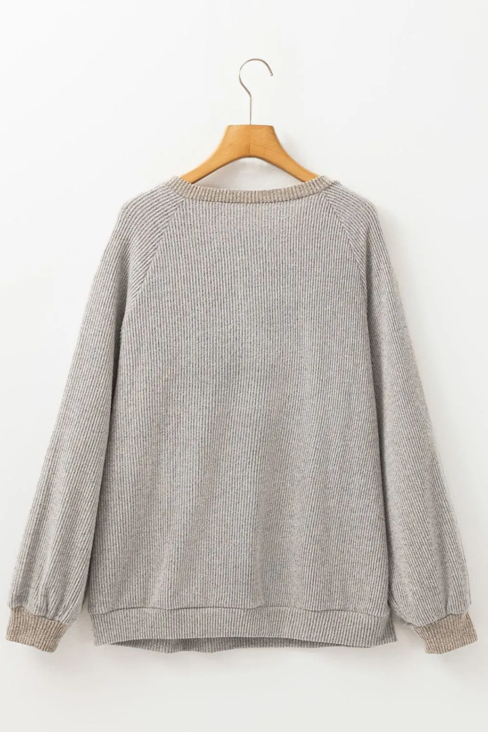 Contrast Quarter Button Round Neck Long Sleeve Top | Casual Tops