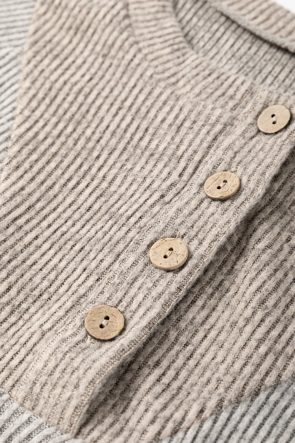 Contrast Quarter Button Round Neck Long Sleeve Top | Casual Tops