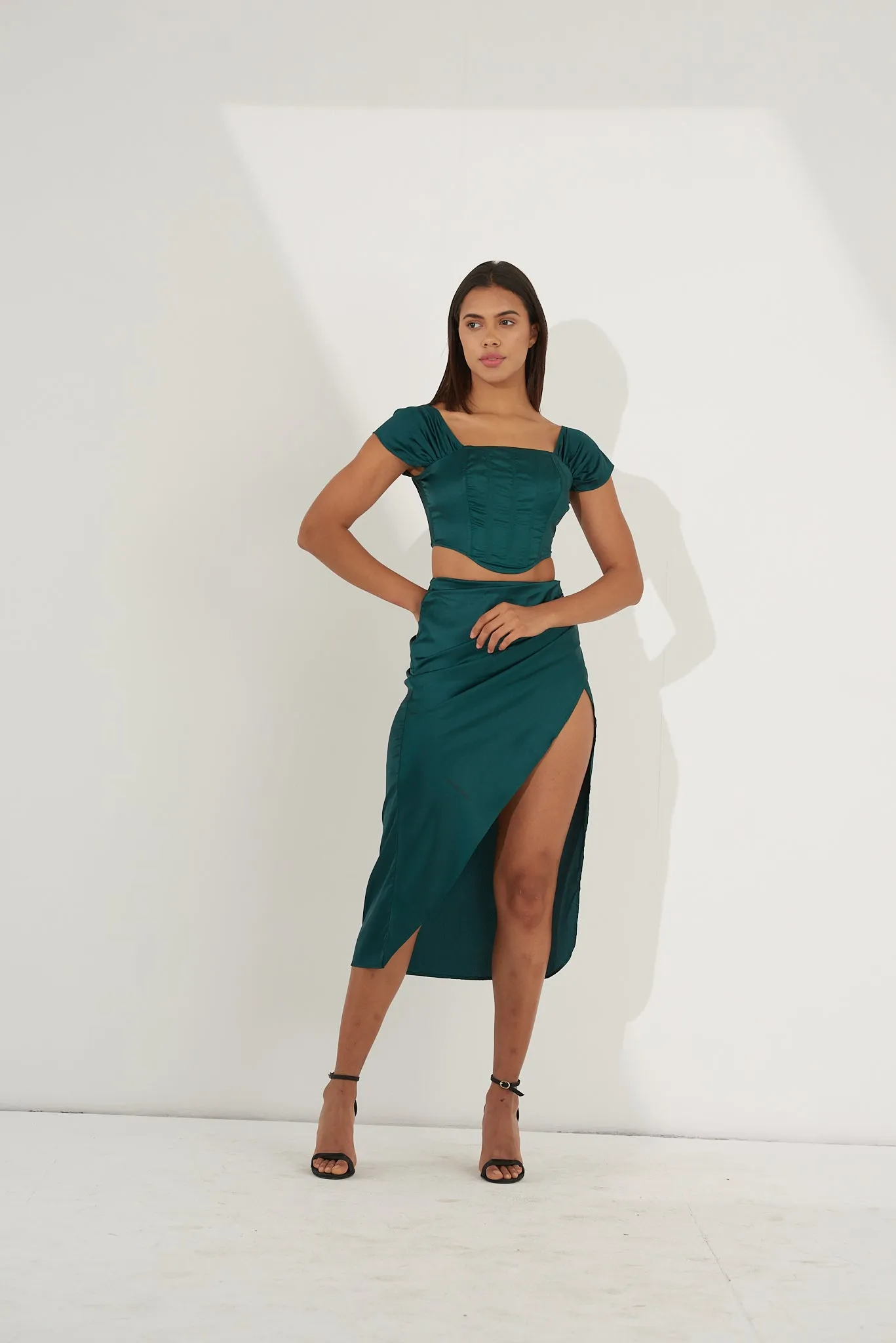 Dark Green Premium Satin corset top