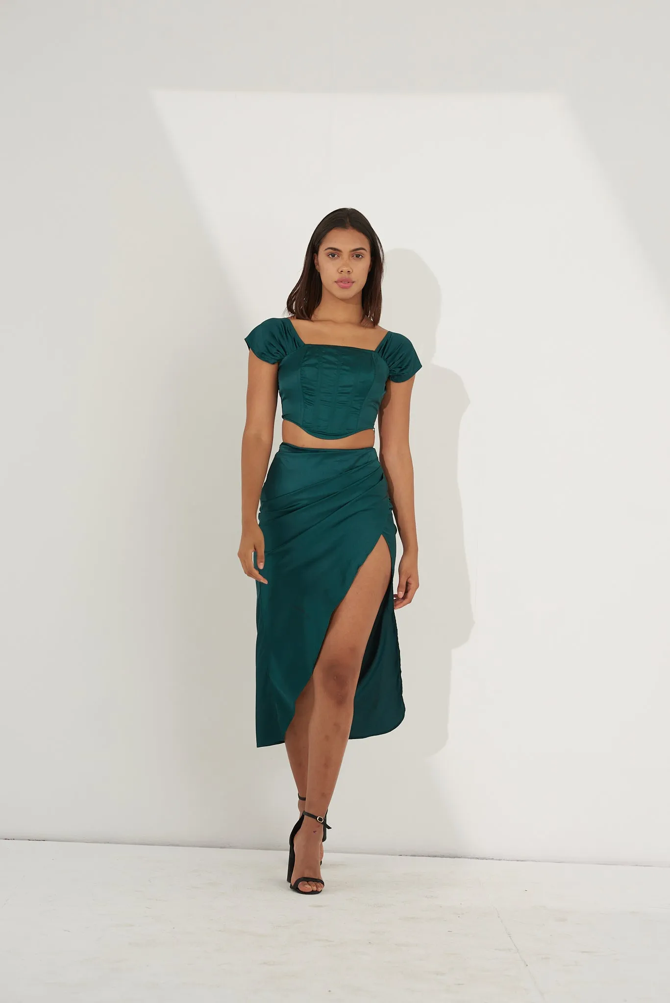 Dark Green Premium Satin corset top