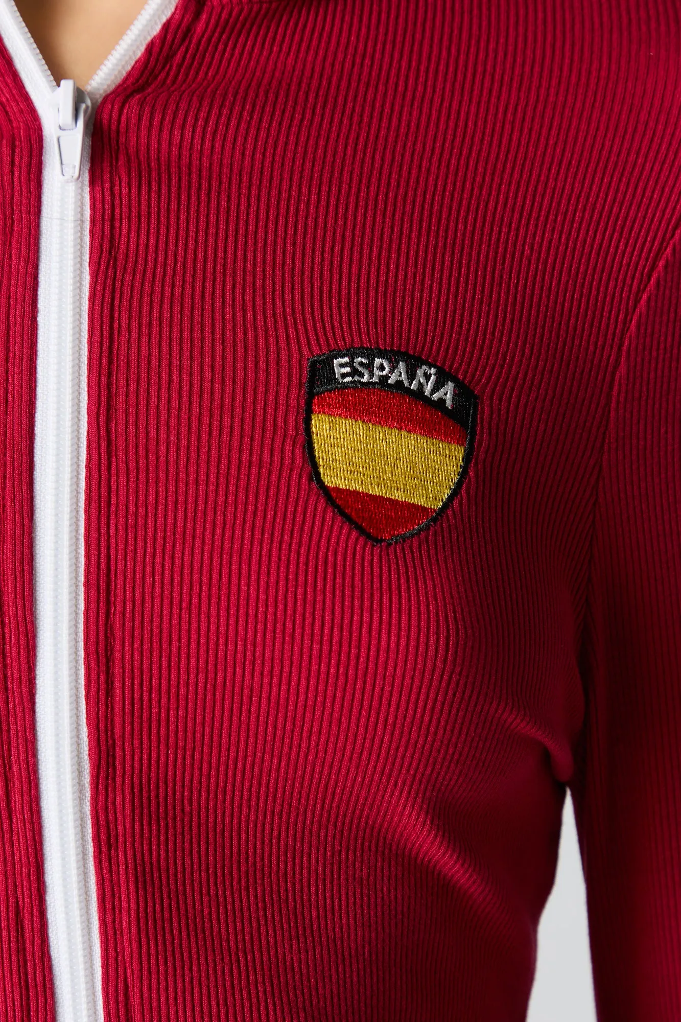Embroidered Ribbed Zip-Up Sporty Top