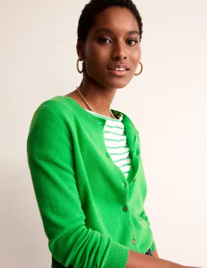 Eva Cashmere Crew Cardigan-Bright Green