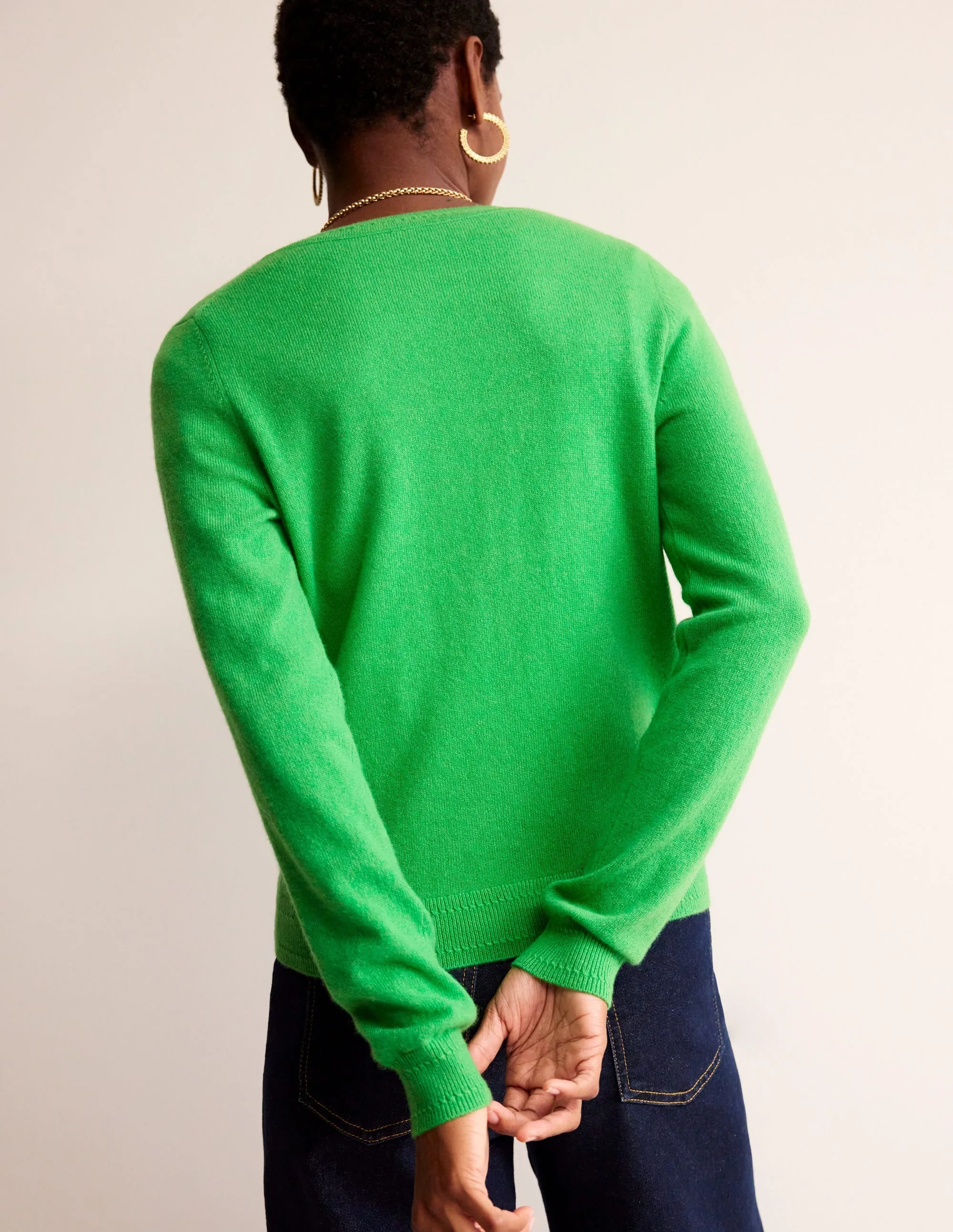 Eva Cashmere Crew Cardigan-Bright Green