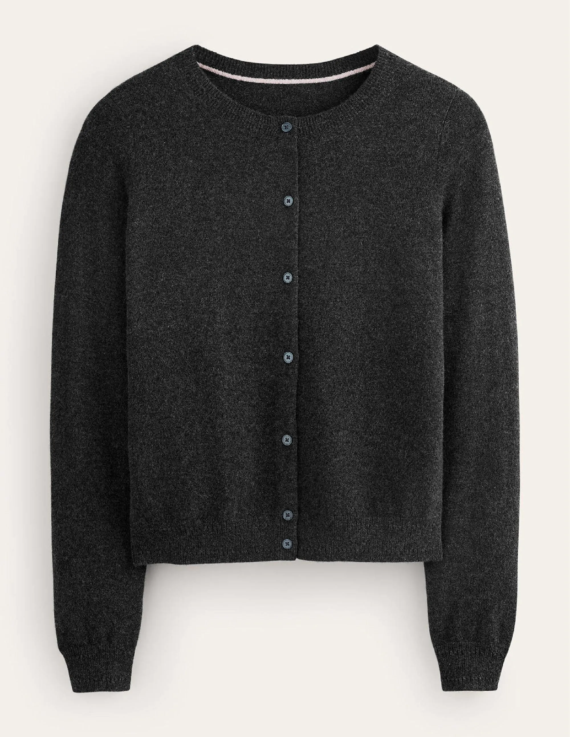 Eva Cashmere Crew Cardigan-Charcoal Melange