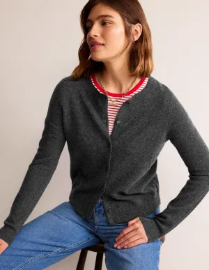 Eva Cashmere Crew Cardigan-Charcoal Melange