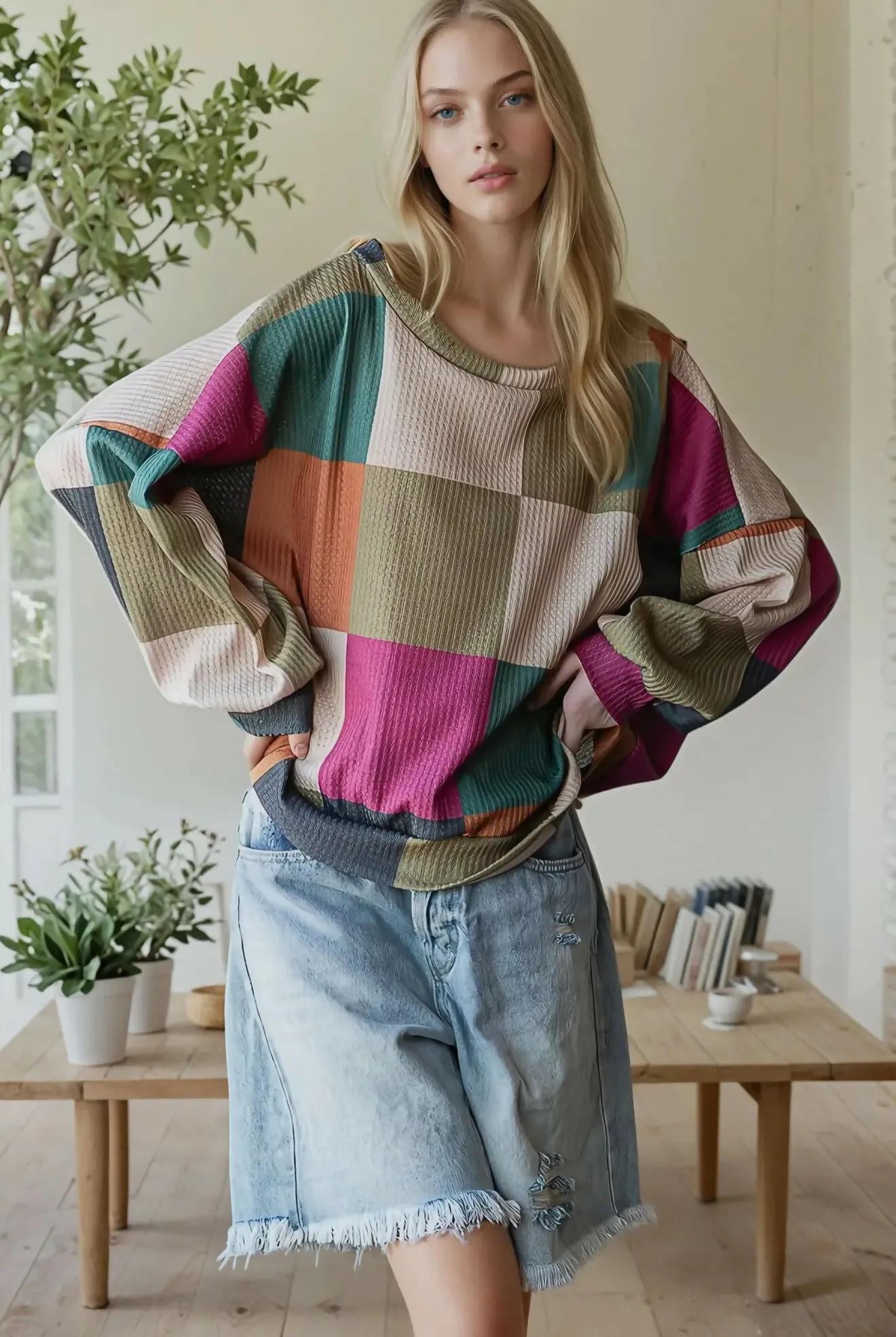 Fall Blocked Oversized Top