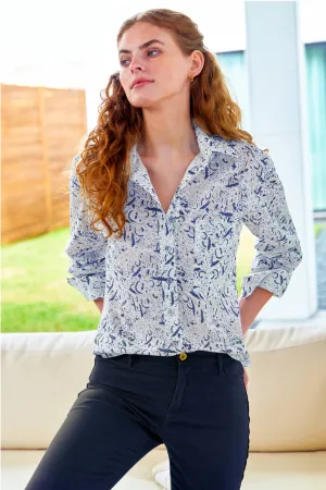 Finley Shirts Andie Boyfriend White Out Scroll Shirt 3380064W | White/Blue