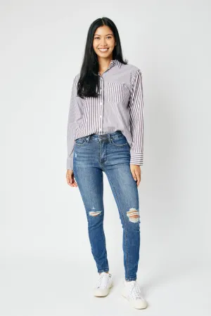 Hannah Tummy Control Destroy Skinny Judy Blue Jeans - Midrise
