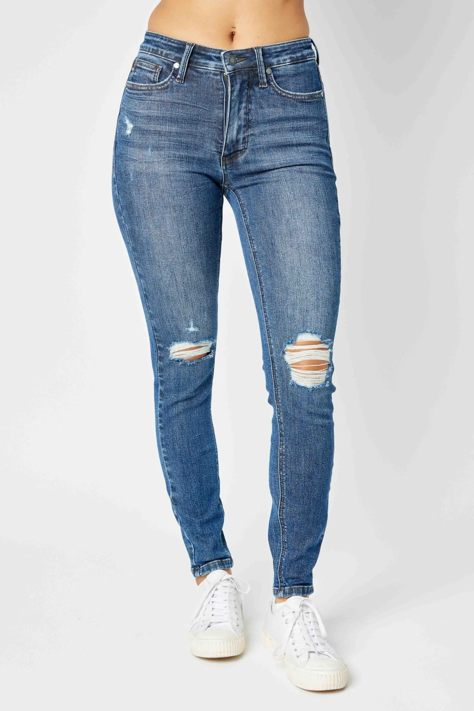 Hannah Tummy Control Destroy Skinny Judy Blue Jeans - Midrise