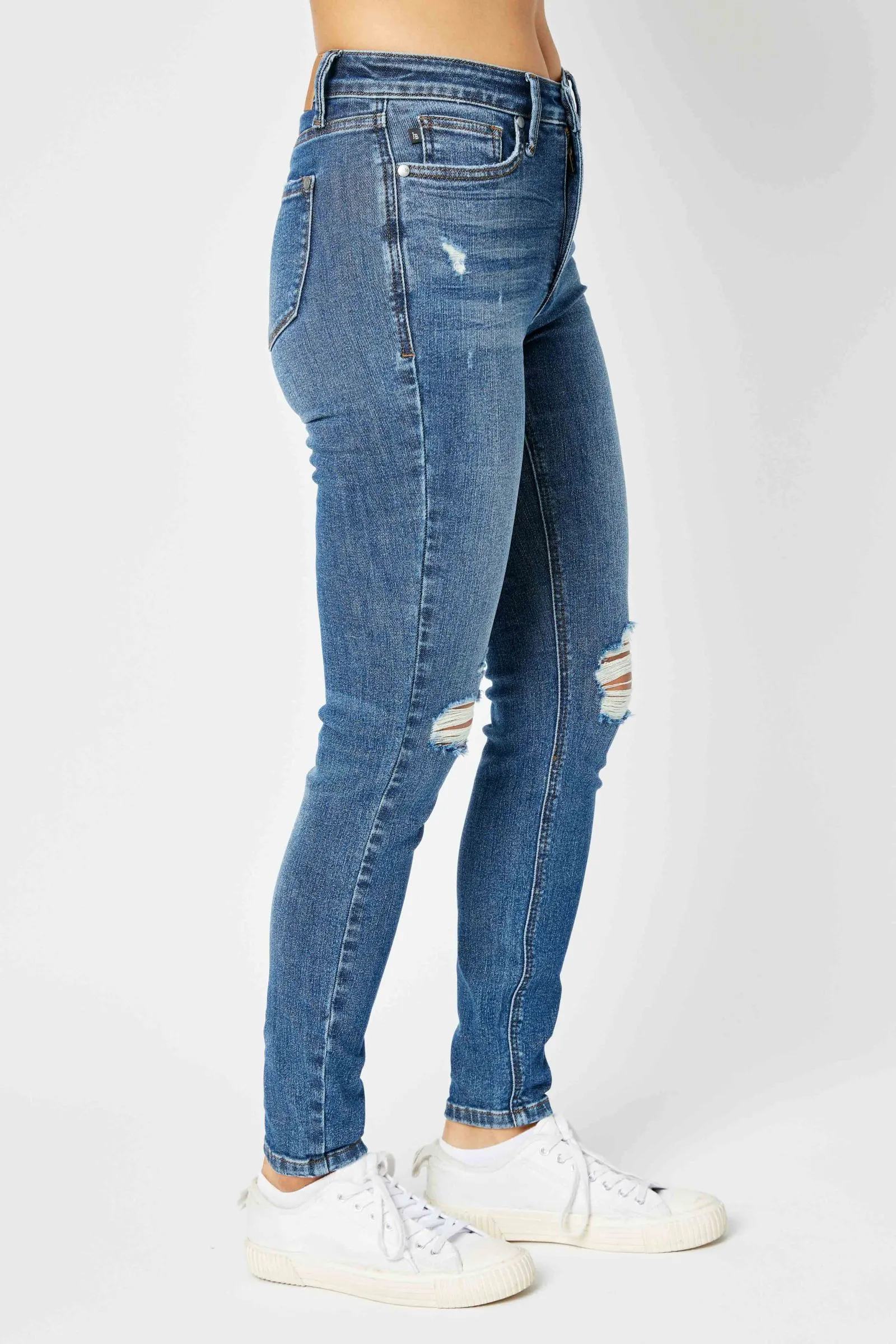 Hannah Tummy Control Destroy Skinny Judy Blue Jeans - Midrise