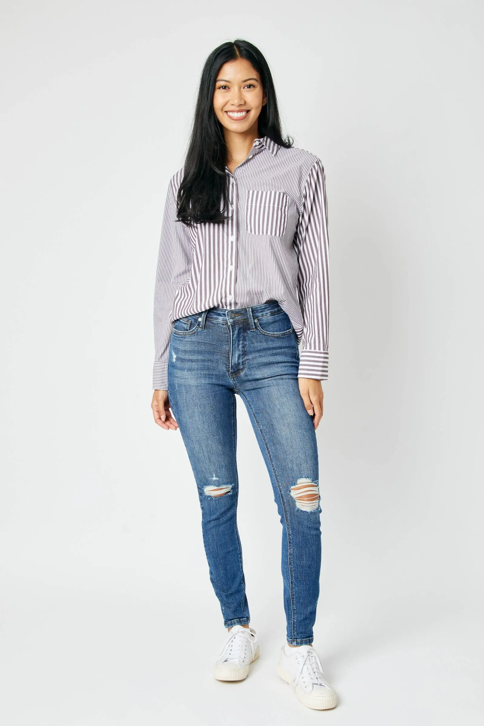 Hannah Tummy Control Destroy Skinny Judy Blue Jeans - Midrise