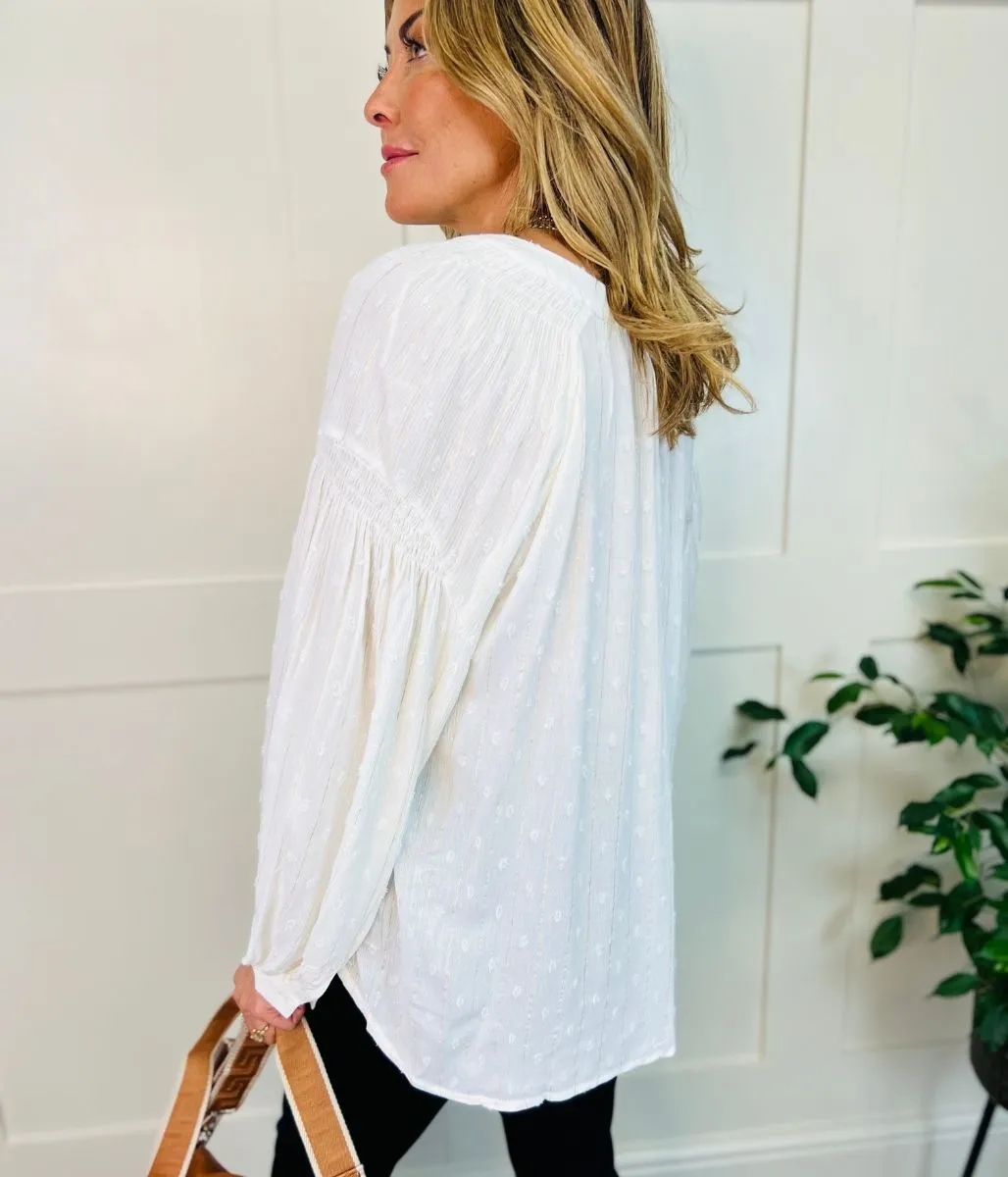 Ivory Dobby Spot Gold Thread Shirt