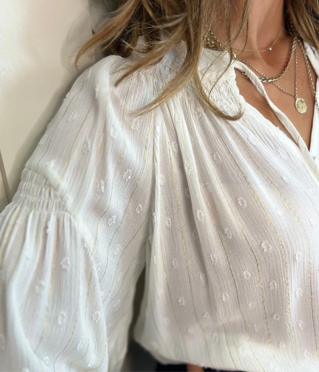 Ivory Dobby Spot Gold Thread Shirt