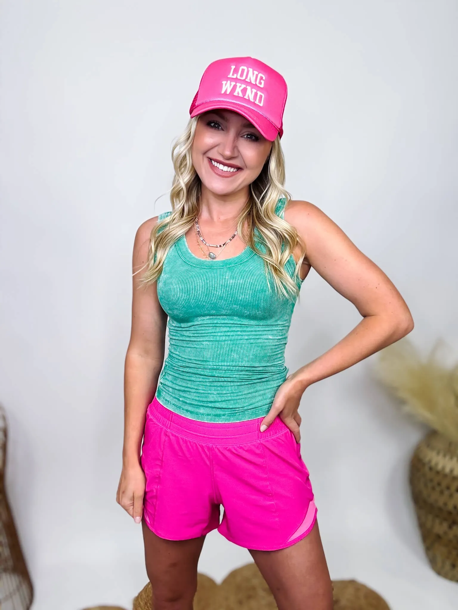 Kelly Green Acid Washed Ribbed Scoop Neck Back Patch Tank Top