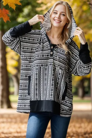 Kelsee Striped Hooded Top in White and Black