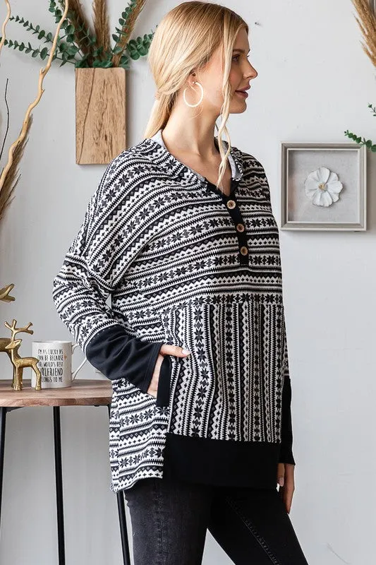 Kelsee Striped Hooded Top in White and Black