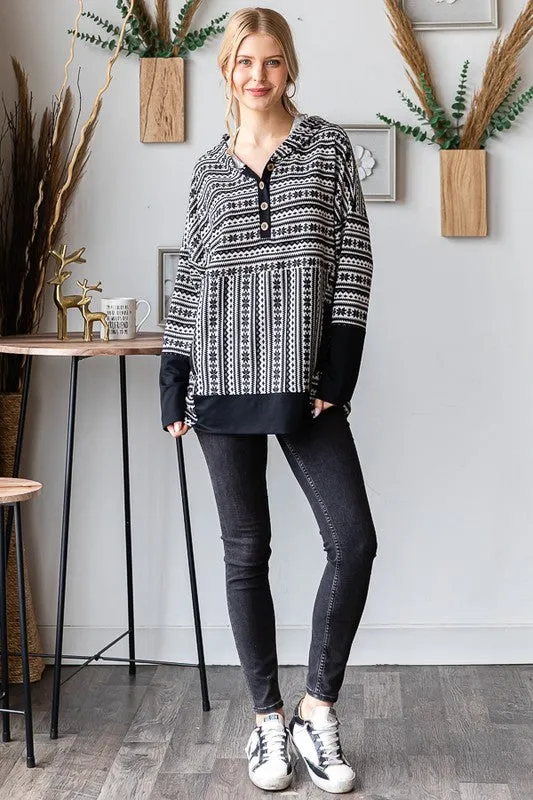 Kelsee Striped Hooded Top in White and Black