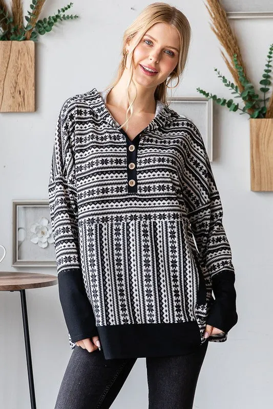 Kelsee Striped Hooded Top in White and Black