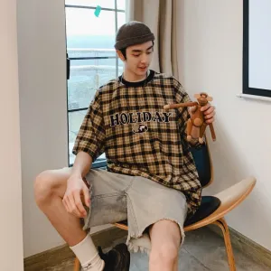 [Korean Style] Holiday Printing Plaid T-shirts