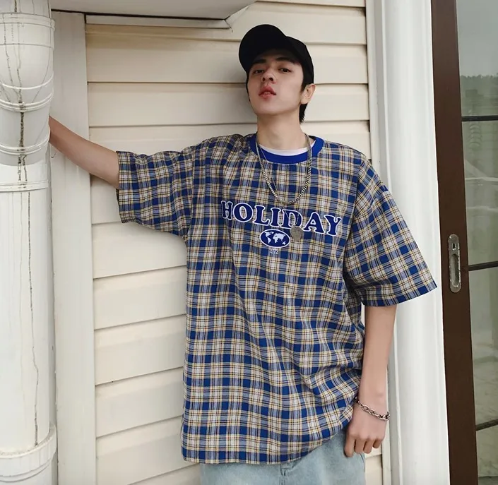 [Korean Style] Holiday Printing Plaid T-shirts