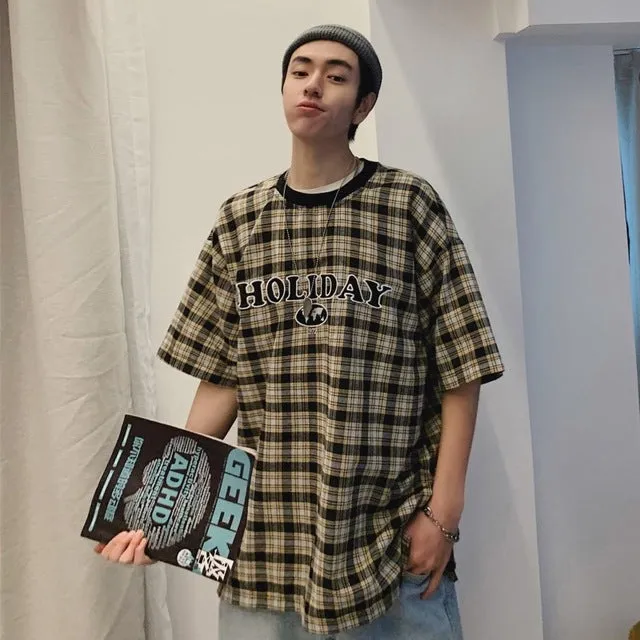 [Korean Style] Holiday Printing Plaid T-shirts