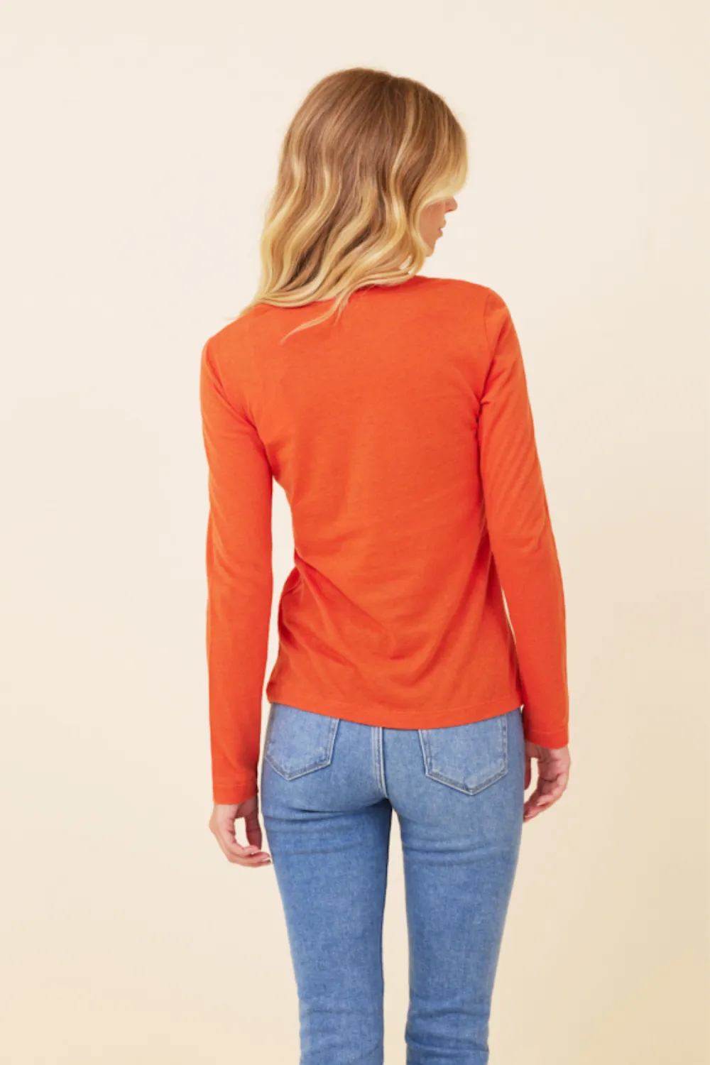 Majestic Cotton/Cashmere Long Sleeve Crewneck in Pumpkin