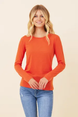Majestic Cotton/Cashmere Long Sleeve Crewneck in Pumpkin