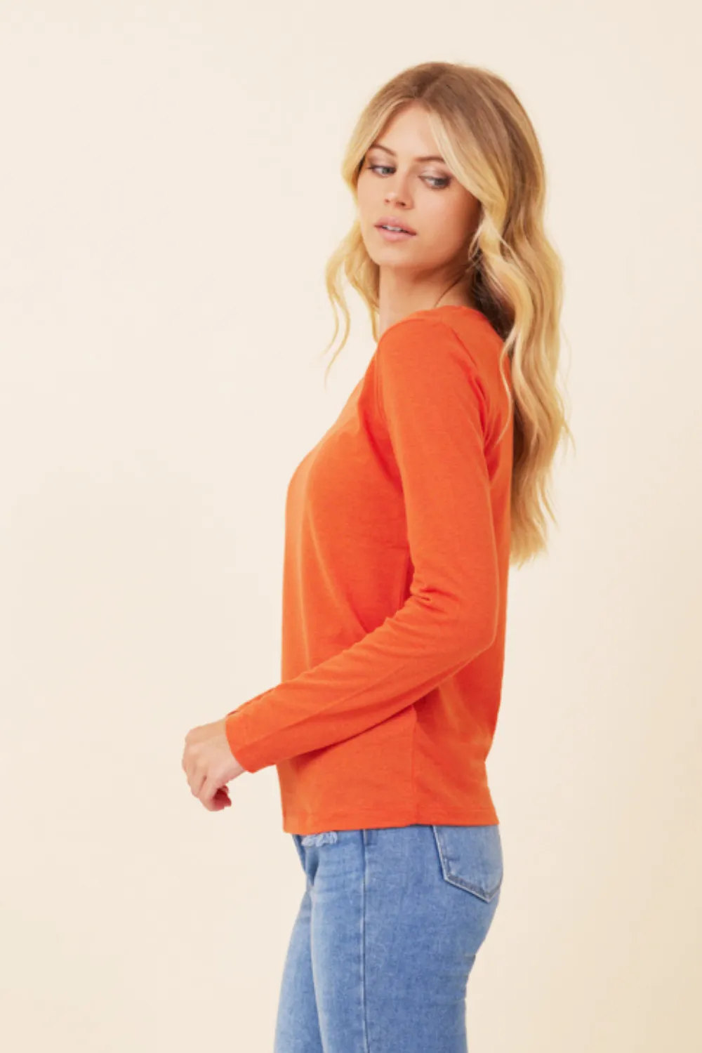 Majestic Cotton/Cashmere Long Sleeve Crewneck in Pumpkin