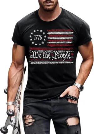 Mens 4th of July Shirts American Flag Patriotic Short Sleeve T-Shirt