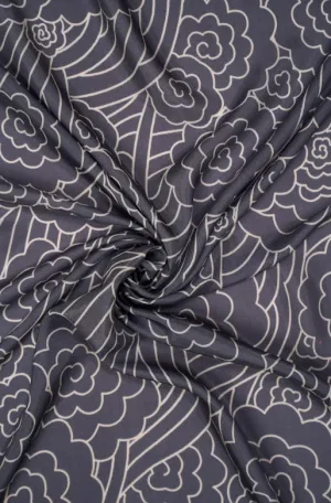Outline Gesture Floral Pattern Printed Natural Muslin Silk Fabric